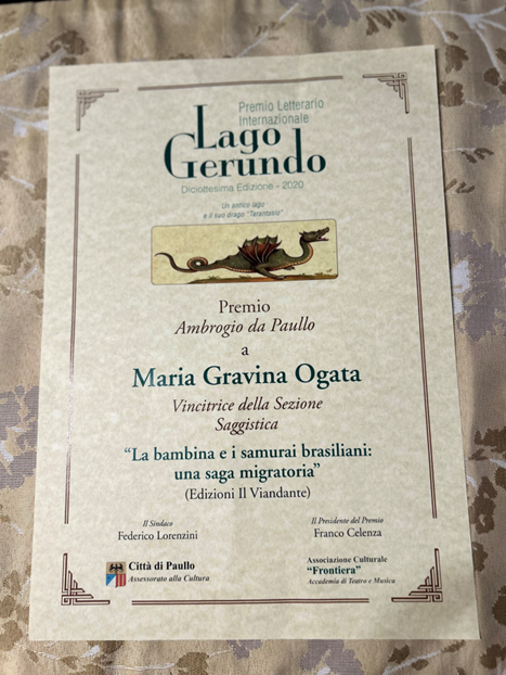 Certificado do Premio Lago Gerundo 2020