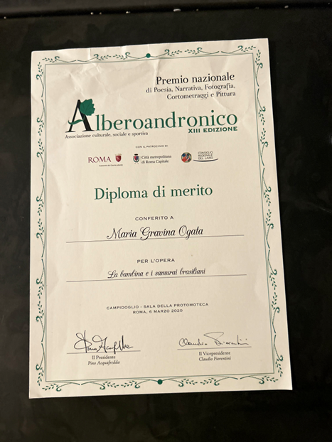 Diploma di Merito do Premio Nazionale di Poesia e Narrativa 2020